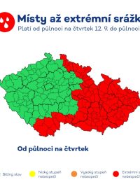 Výstraha Českého hydrometeorologického ústavu před až extrémními srážkami