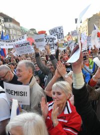 Demonstranti přišli například s transparenty „Nejsme slepí!“, „Benešová Marie mé zločiny zakryje“ nebo „Babiš je zlo“