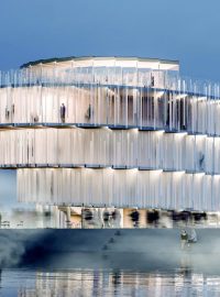 Vítězný soutěžní návrh českého pavilonu na EXPO 2025 v japonské Ósace, autoři: Tomáš Beránek, Michal Gabaš (Apropos Architects); Nikoleta Slováková; Tereza Šváchová; vizualizace: Pavel Vinter (ZAN studio)