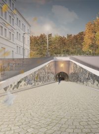 Obří zrcadla z leštěného plechu budou od září zdobit vstup do Žižkovského tunelu v Praze na Tachovském náměstí