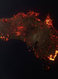 Vizualizace australských požárů na základě dat ze satelitů NASA.