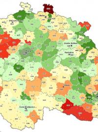 Dostupnost všeobecného praktického lékařství pro děti a dorost v Česku, mapa Všeobecné zdravotní pojišťovny