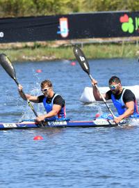 Český čtyřkajak ve složení Jakub Zavřel, Radek Šlouf, Josef Dostál a Jan Štěrba při finálové jízdě na mistrovství světa