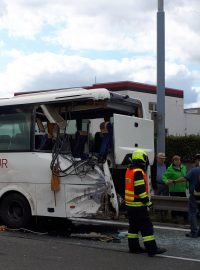 Nehoda autobusu na Vídeňské ulici v Brně.