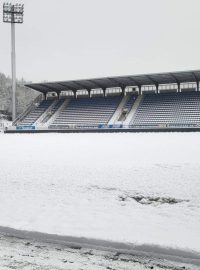 Zasněžená zlínská Letná před zrušeným zápasem 17. kola Fortuna Ligy