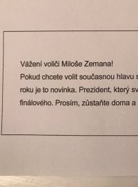 Těsně před prvním kolem prezidentských voleb se na internetu začala šířit lživá zpráva adresovaná voličům Miloše Zemana