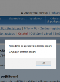 Formulář se i přes kontrolu údajů, která proběhla v pořádku, nepodařilo podat.