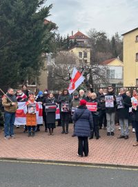 Protest před běloruskou ambasádou v Praze