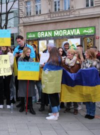 Protest proti ruskému vpádu na Ukrajinu v Praze