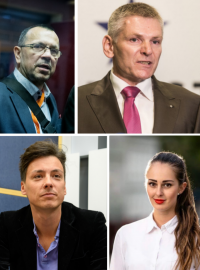 Jaroslav Foldyna (SPD), Jiří Hynek kandiduje za Přísahu, Jana Bobošíková za Volný blok, Matěj Stropnický za ČSSD, Tereza Hyťhová s Josefem Němcem na kandidátce formace Trikolora Svobodní Soukromníci