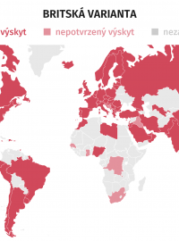 Rozšíření britské varianty koronaviru SARS-CoV-2 na počátku března 2021 podle dat WHO