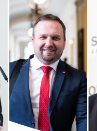 Ministři Martin Kupka (ODS), Marian Jurečka (KDU-ČSL) a Jozef Síkela (za STAN)