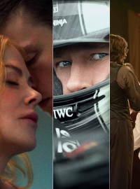 Výhled filmových premiér na rok 2025: (zleva) Nosferatu, Babygirl, F1, Sbormistr a Vyšehrad dvje