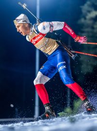 Biatlonista Jonáš Mareček při posledním tréninku před startem Světového poháru v Kontiolahti