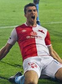 Slávista Ondřej Kúdela slaví gól v derby proti Spartě.