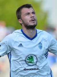 Utkání 7. kola první fotbalové ligy: FK Mladá Boleslav - Dynamo České Budějovice. Nikolaj Komličenko z Boleslavi se raduje ze vstřelené branky