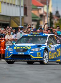 Vítězná posádka Václav Pech a Petr Uhel v poslední rychlostní zkoušce Rallye Bohemia.