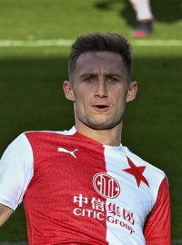 Jan Kuchta ze Slavie se raduje z gólu