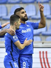 Fotbalisté Liberce slaví gól proti Olomouci.