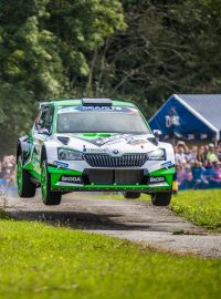 Škoda Fabia R5 Jana Kopeckého a Pavla Dreslera na Barum Rally ve Zlíně