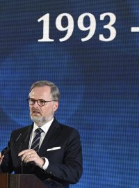 Premiér Petr Fiala na slavnostní ceremonii při příležitosti 30. výročí České republiky, 20. června 2023
