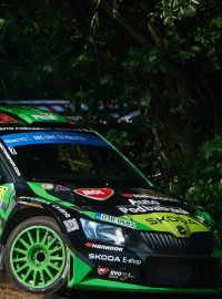 Posádka Dominik Stříteský a Jiří Hovorka na trati 52. ročníku Barum Czech rallye Zlín 2023