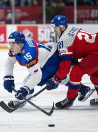 Útočník Jakub Štancl v zápase skupiny mistrovství světa juniorů proti Slovensku