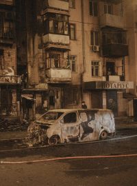Následky dronového útoku na Charkov