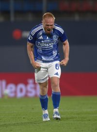 Jáchym Šíp se raduje z vítězného gólu do sítě Slovanu Liberec