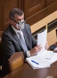 Andrej Babiš při jednání v Poslanecké sněmovně.