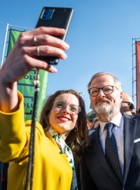 Premiér Petr Fiala (ODS) na zahájení předvolební roadshow koalice Spolu nazvané Teď jde o všechno! v Praze