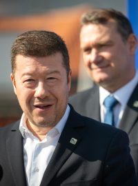 Předseda hnutí SPD Tomio Okamura na tiskové konferenci k oznámení koalice do sněmovních voleb