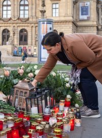 Děkanka filozofické fakulty Lehečková pak upravovala svíčky a květiny u památníku naproti univerzitě